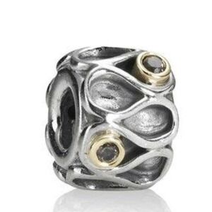 PANDORA | 14K Gold & Sterling Silver "Infinity" Smoky Quartz Charm